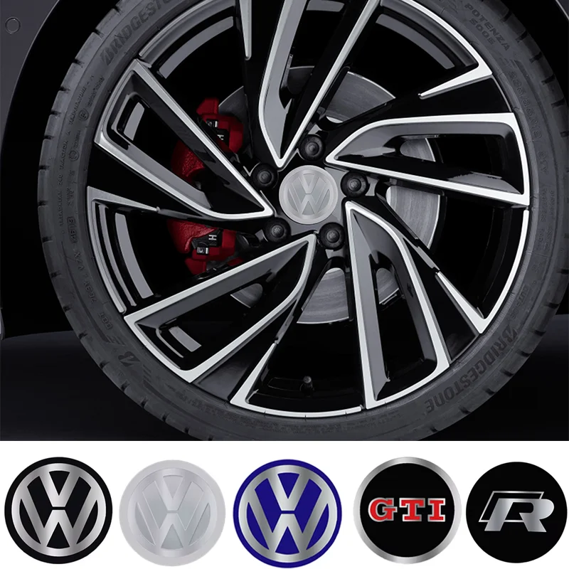 4Pcs 56mm Car Wheel Stickers Center Hub Cap Car Emblem Badge Decal For Volkswagen GTI R-Line R Polo T5 Golf Passat Scirocco Polo