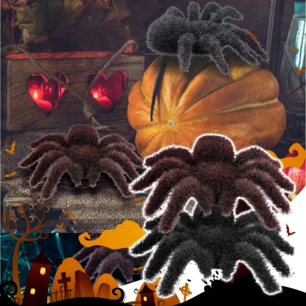 Funny Realistic Halloween Spider Ornaments DIY 3D simulated Hairy Spider Pendants Cartoon Artificial Spider Model Learning