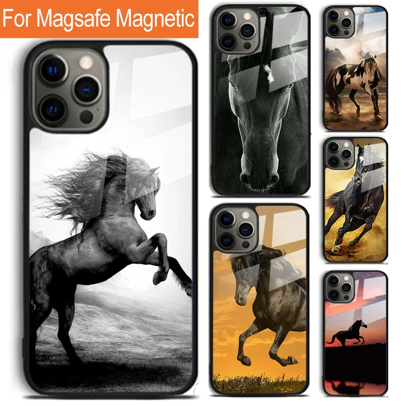 

Чехол для телефона The Running Black Quarter Horse для iPhone 17, Air 16, 15, 14, 12, Pro Max Plus Magsafe, магнитный чехол для беспроводной зарядки