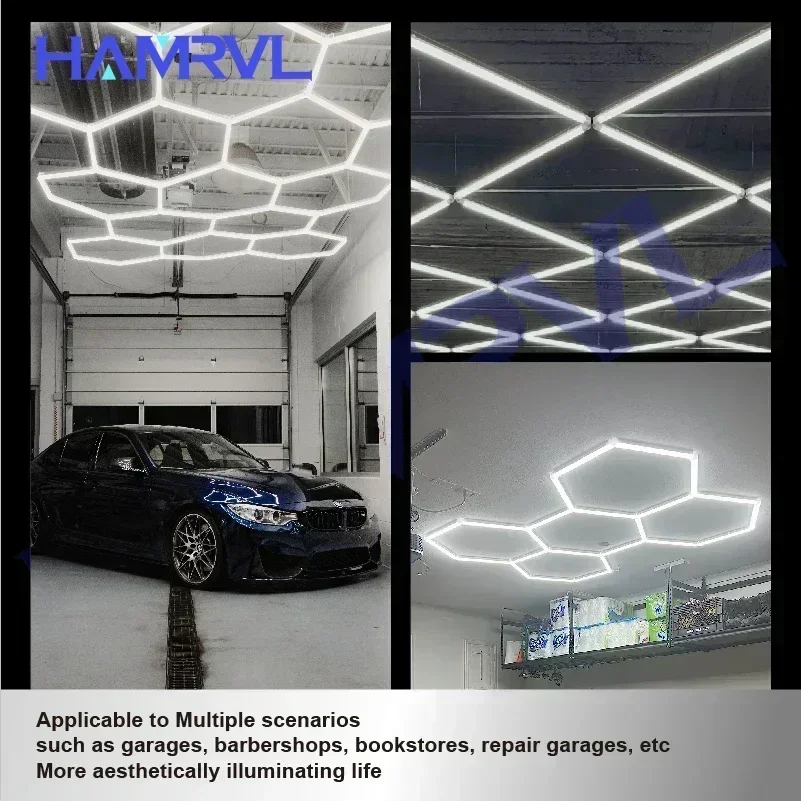 HAMRVL Hexagonal LED lights, car beauty garage honeycomb ceiling lights, bright 440 display lighting, customized exhibition