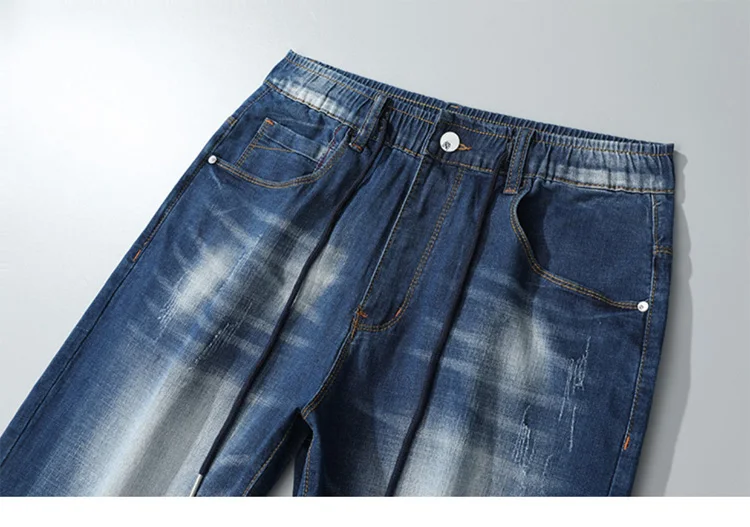 large size men's denim shorts oversized men's elastic waist knee length summer loose shorts men plus size 5XL 9XL 8XL 7XL 190KG