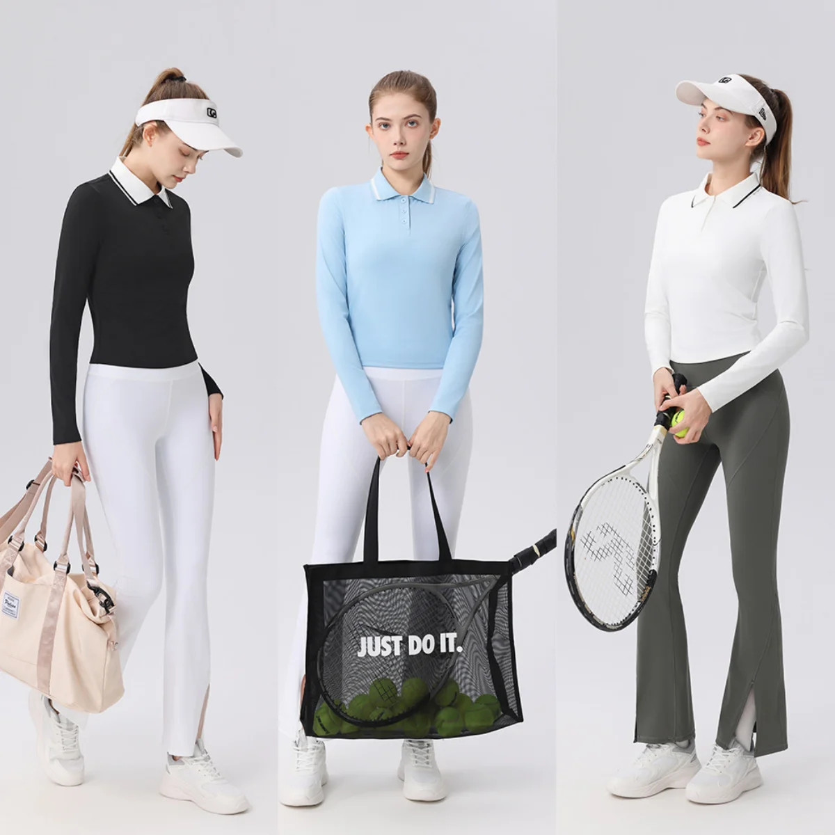 

Women sports polo shirt long-sleeved lapel slim-fit golf T-shirt Skinny sports tennis shirt Casual flared pants sports Leggings