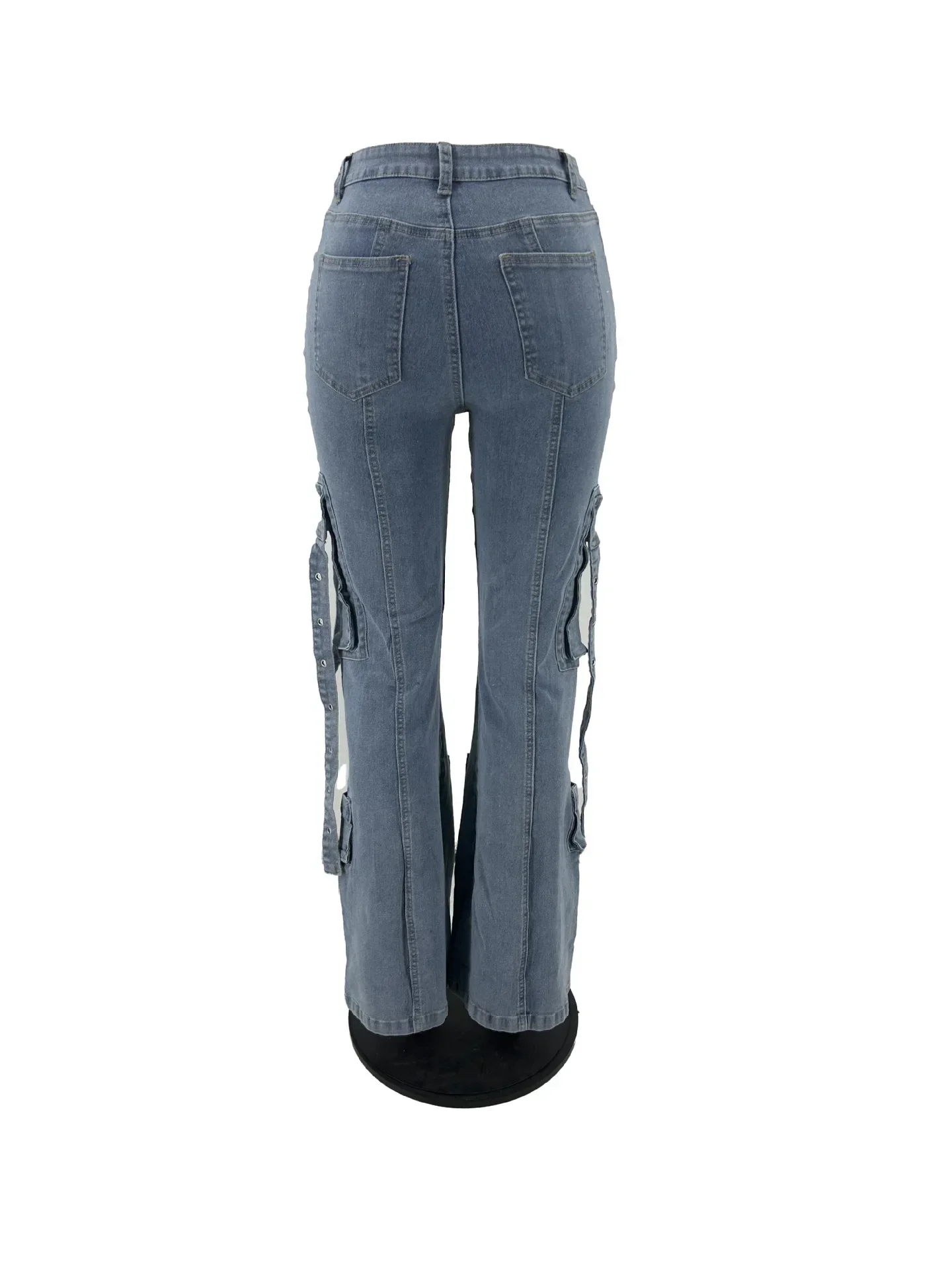 Vrouwen Safari Stijl Trekkoord Zoom Elastische Taille Multi Pocke Denim Broek 2024 Street Ins Mode Cargo Jeans Broek