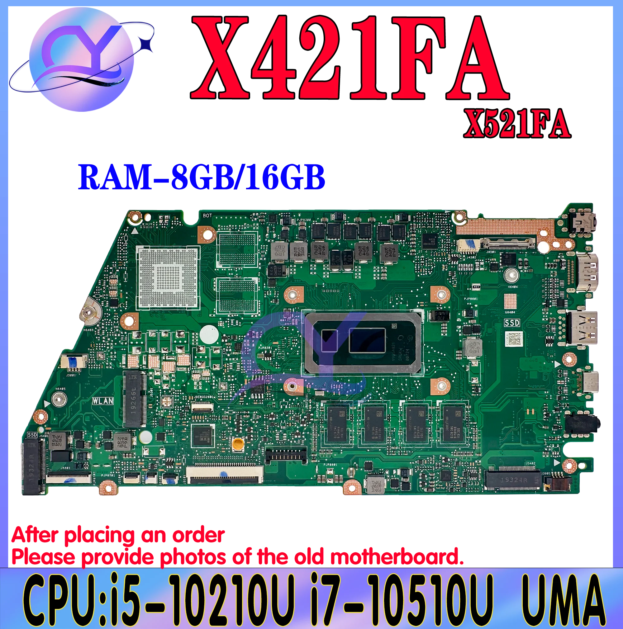 Kefu x421fl mainboard für asus x421fa v4050f x521fa x521fl s433f s533f Laptop-Motherboard i5 i7 10. Generation 8GB/16GB-RAM