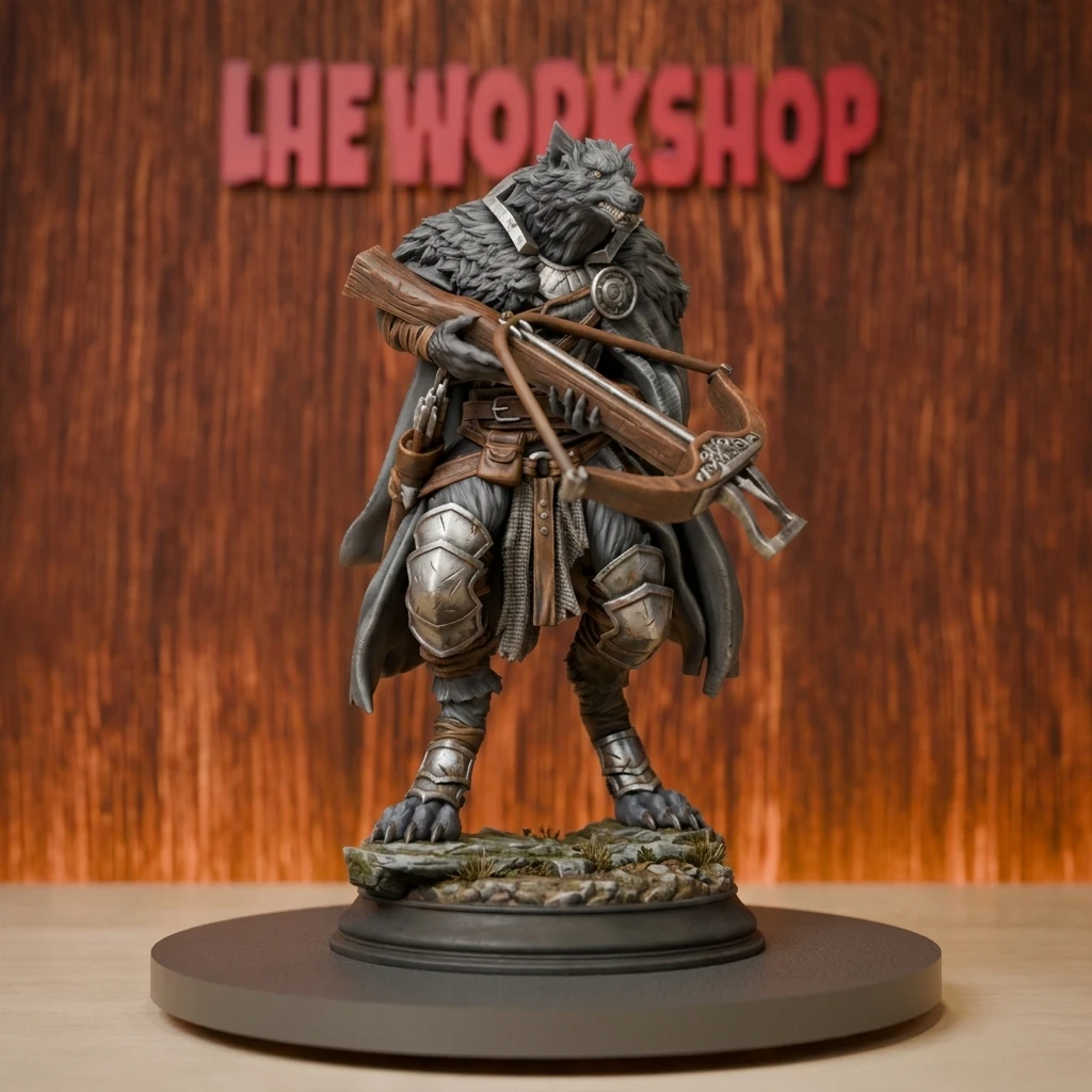 Werewolf Hunter Miniatures | 28mm-75mm | Resin 3D Printed DND Pathfinder Mini | Unpainted Grey