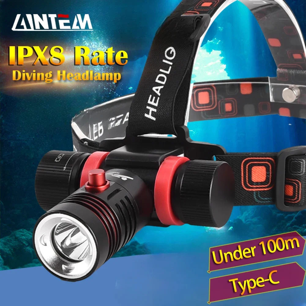 

IPX8 Rate Underwater 100M Diving Headlamp 5000 Lumen LED Diving Headlight Torch Swimming Scuba Dive Lamp Built-in 18650 Battery