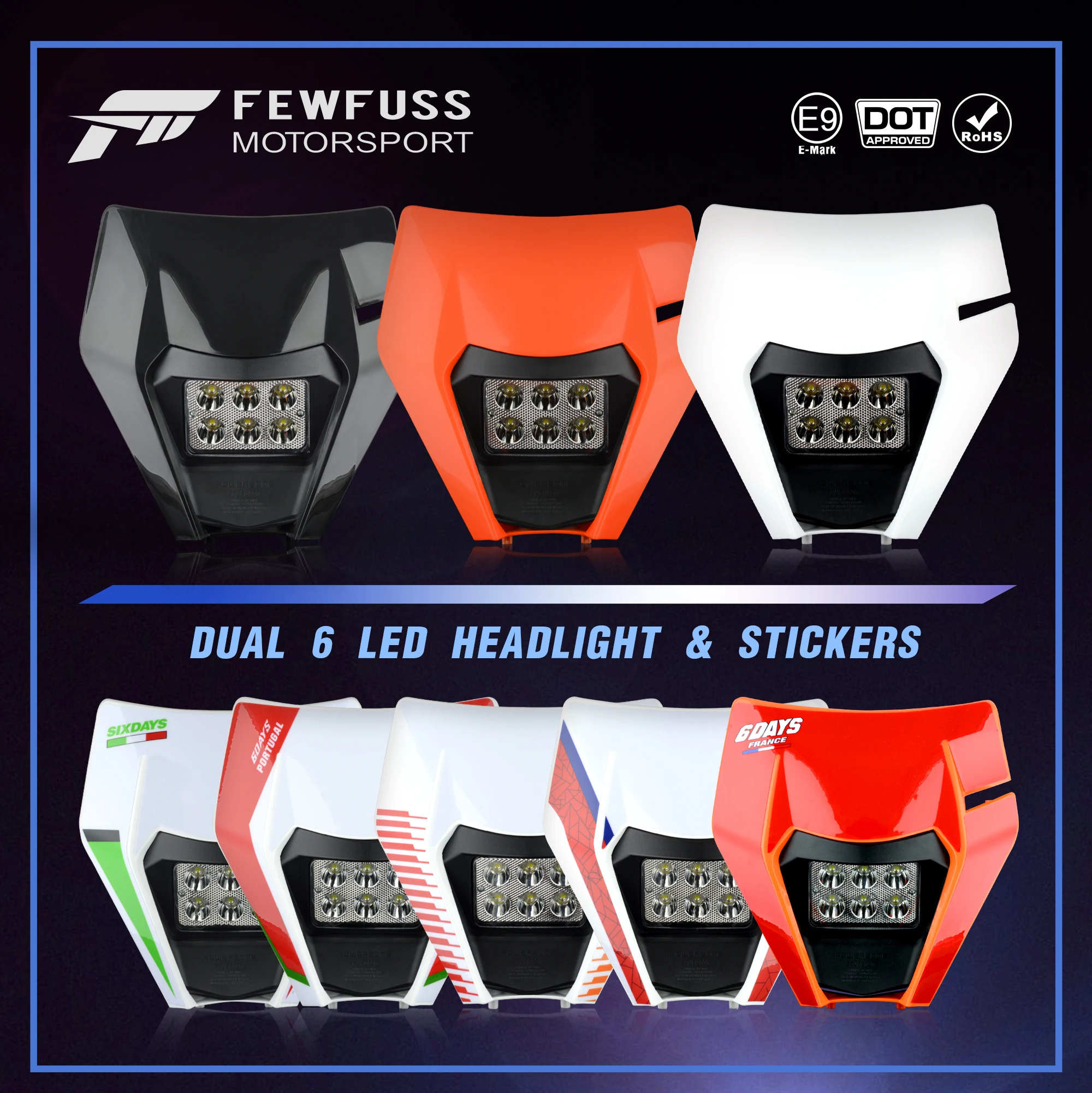 FEWFUSS Motorcycle Headlight Headlamp Head Light Supermoto Fairing For KTM EXC SXF MX Dirt Bike Enduro 6 Days Headlight