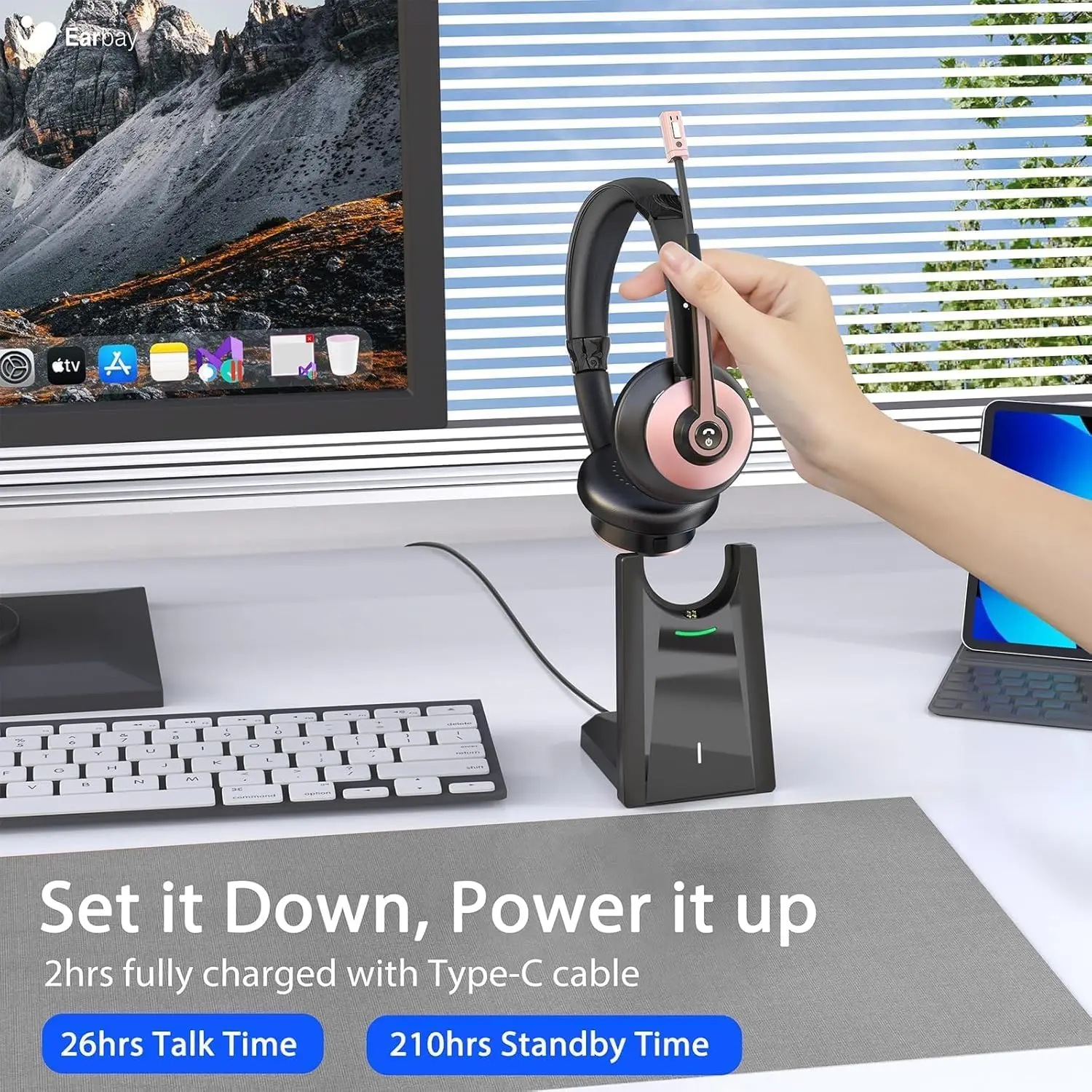 Wireless Headset with Mic, Noise Canceling & Mute, USB Dongle, Charge Dock for PC Phone Office view 2