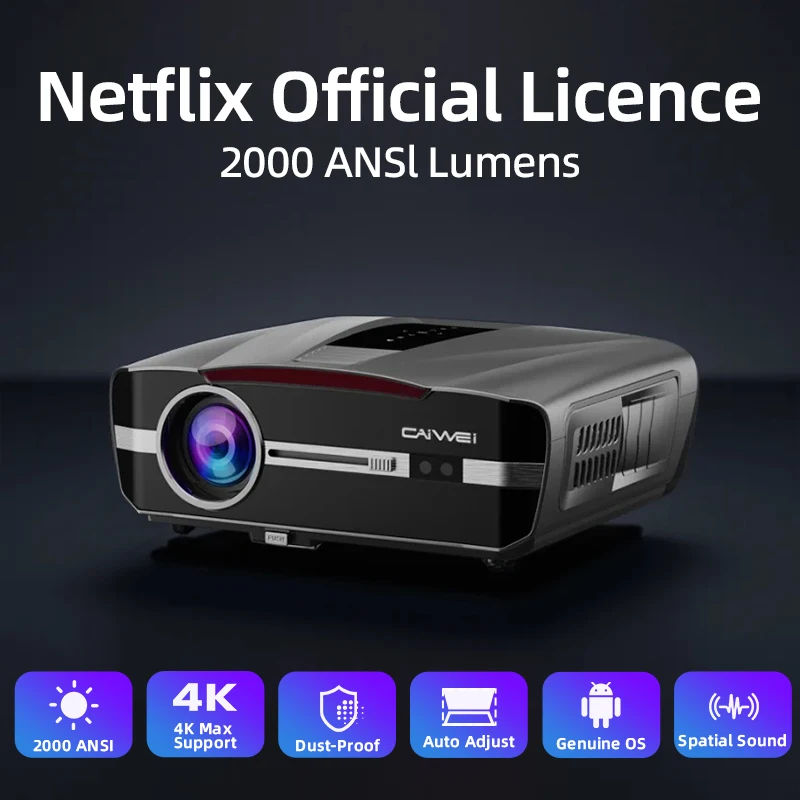 

4K Projector Full HD1080P 2000 Anis Lumens Netflix Licensed Home Theater Projector Auto Focus Dolby Video Portable Projector New