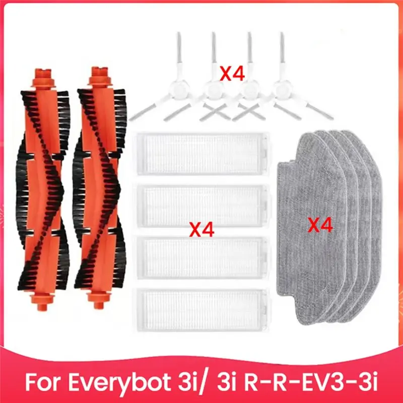 A26F-14PCS Roller Brush Side Brush Filter Mop Cloth For Everybot 3I/ 3I R-R-EV3-3I Vacuum Cleaner Spare Parts
