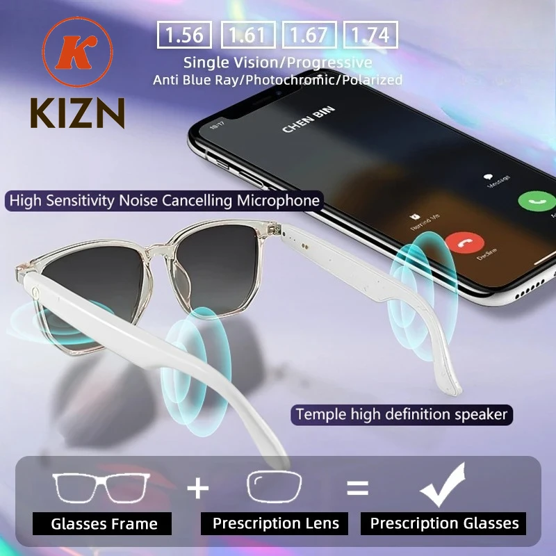 

Женские умные очки KIZN с Bluetooth, бинауральными динамиками, защитой от синего света, для чтения, от миопии, прогрессивные, модель GS03