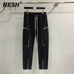 HKSH Spring Autumn New Multi Zipper Motorcycle Cargo Pants Casual Straight Men's Tide Dark Punk Overalls Zipper Design RO HK1380