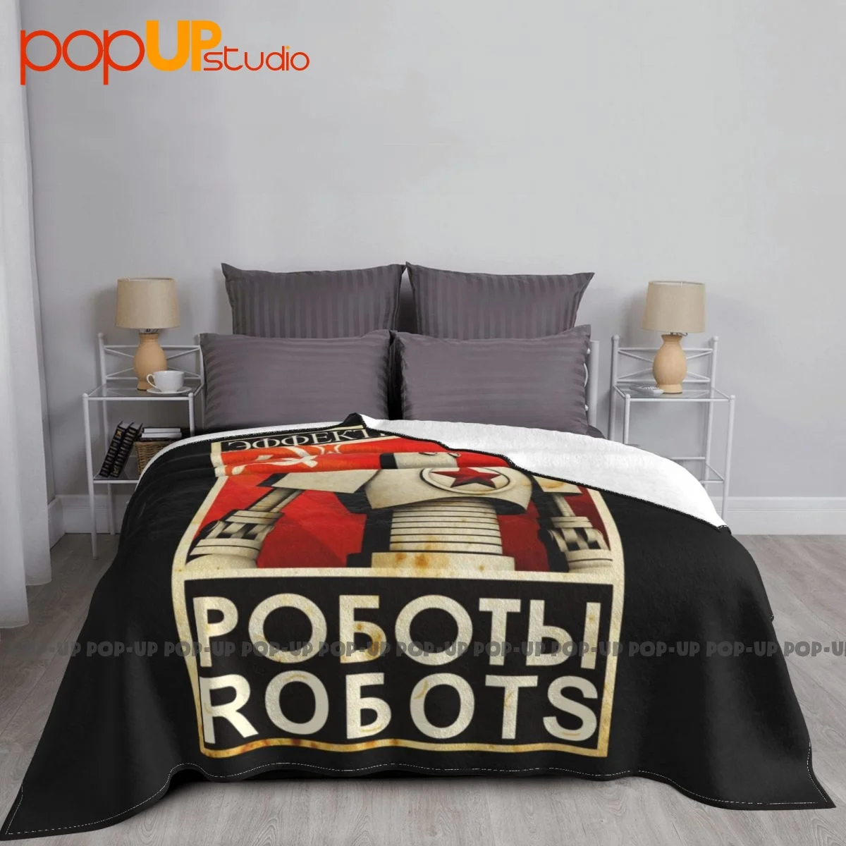 Cccp Propaganda Robot Posters Russian Soviet Hammer Blanket Soft Anti-Pilling For Sofa Bedroom