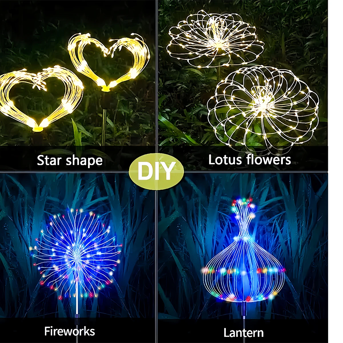 Luzes solares ao ar livre, Luzes da flor do jardim, Impermeável, 8 modos de iluminação, 420LED, 300 LED, 200 LED, 60LED, 1 Pacote