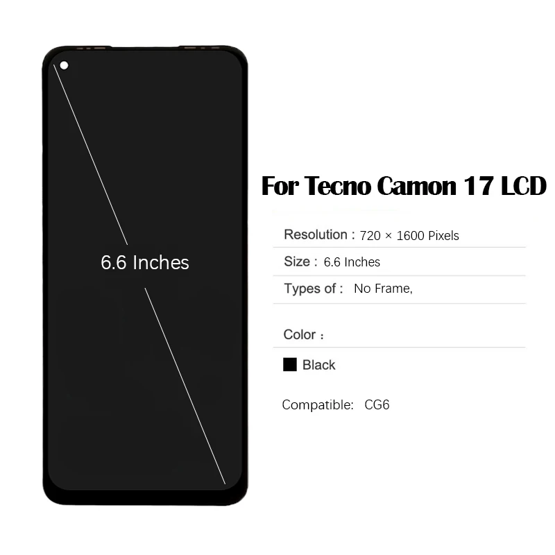 6.6 inches For Tecno Camon 17 LCD Display CG6 CG6j Touch Screen Digitizer Assembly Replacement Parts For Spark 7 Pro LCD Display