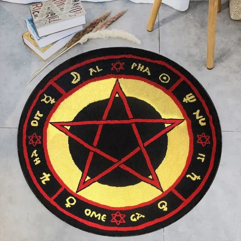 Alfombra redonda con estampado de bruja del amor, alfombra de astrología, decoración de película, alfombra de pentagrama rojo, alfombra circular de pentagrama vudú rojo Zombie Satán
