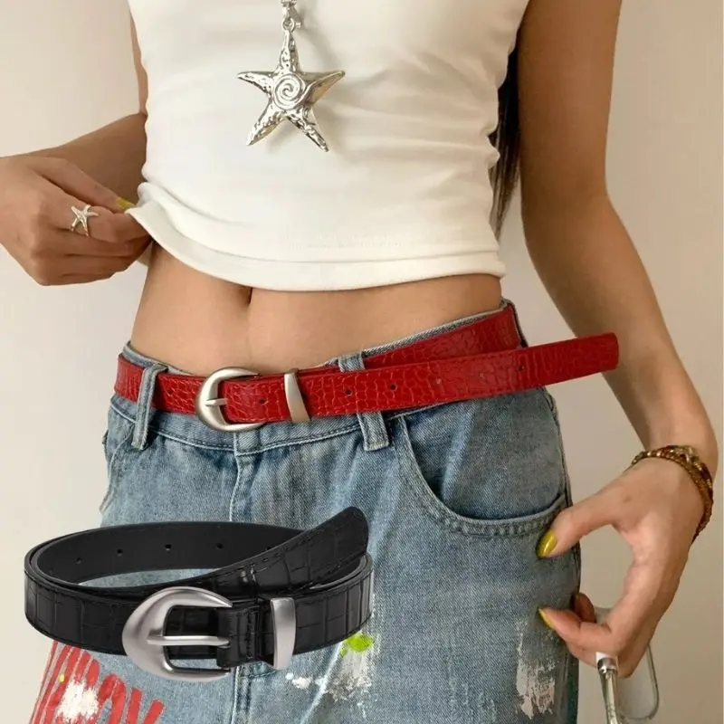 Vintage Klassieke Krokodil Patroon Riemen Y2K Vrouwen Riem Amerikaanse Mode Riem Eenvoudige Pin Gesp Rood Zwart Rokken Jeans Taille Riem