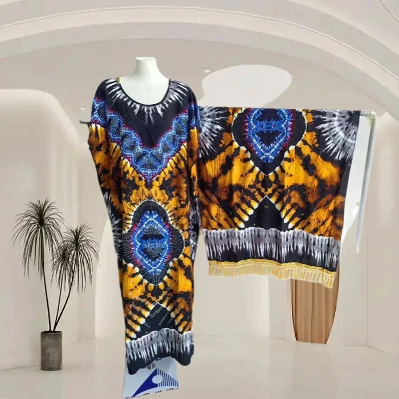 

Исламское хлопковое платье Абая для женщин с шарфом по индивидуальному заказу, 20225, свободный молитвенный халат с цветочной вышивкой и цветочным принтом