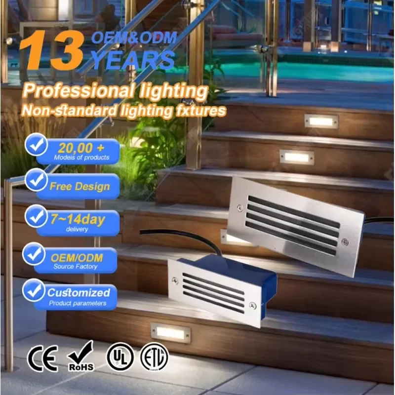 Simple 3W Wall Lamp IP65 Waterproof Aluminum LED Step Light for Outdoor Landscape Garden with Tempered Glass Diffuser 2-Year