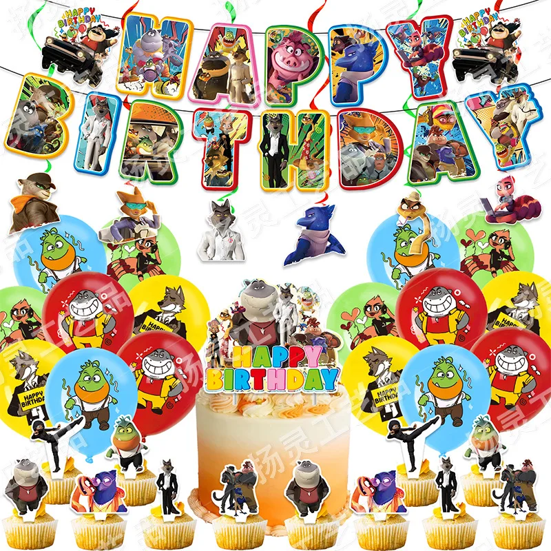 Cartoon Die Bad Guys Ballon-Party-Dekorationen Zubehör Happy Birthday Banner Latex-Ballons Kuchendekoration für Kindergeburtstag