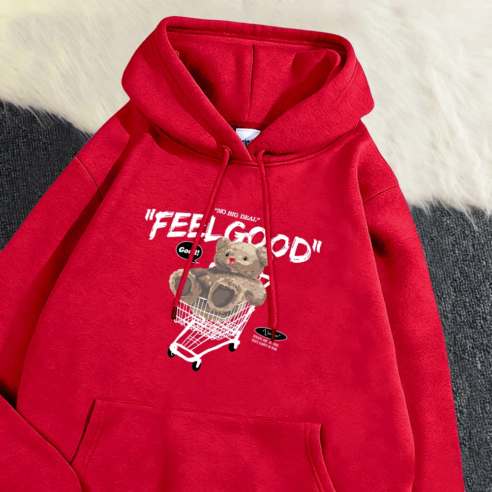 No hay gran oferta, sudaderas con capucha con estampado Feelgood para hombre, sudaderas con capucha con bolsillo de Hip Hop a la moda, jerséis Retro que combinan con todo, ropa de lana holgada Unisex
