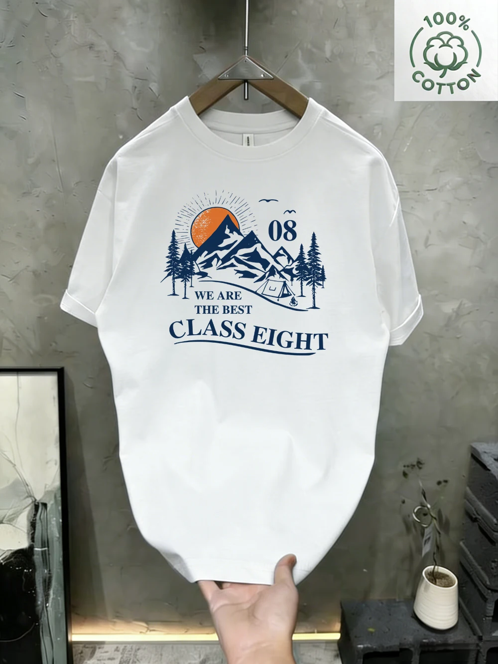 

Pure cotton men's new round neck short-sleeved T-shirt natural climbing pattern printed T-shirt casual sports fitness clothing