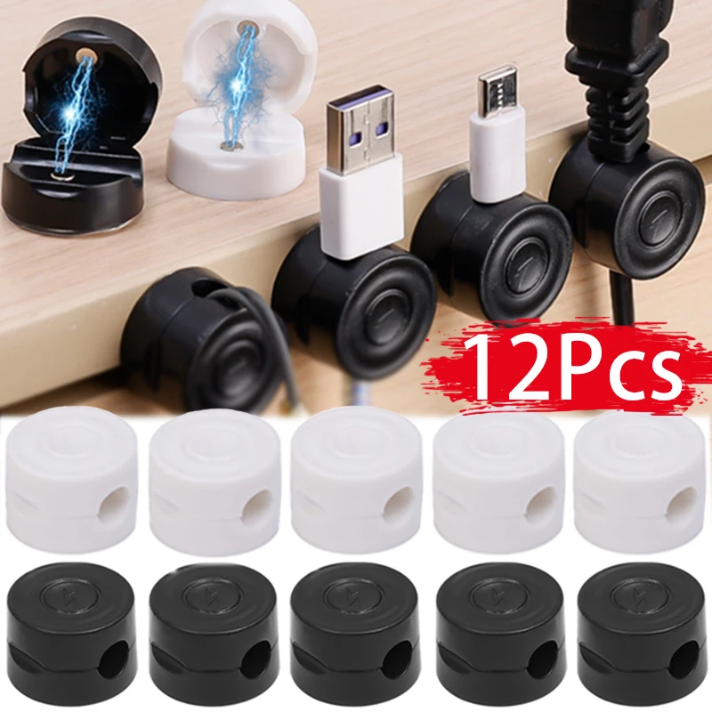 

12-1Pcs Magnetic Cable Organizers Clip Smooth Adjustable Cord Holder Under Desk Wire Keeper Home Storage Tool for Headphone Wire