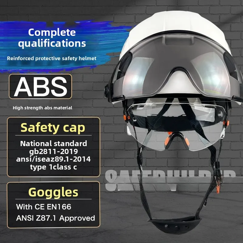 CE Construction Safety Helmet With Visor Built In Goggles For Engineer ABS Hard Hat ANSI Industrial Work Cap Head Protection New - view 3