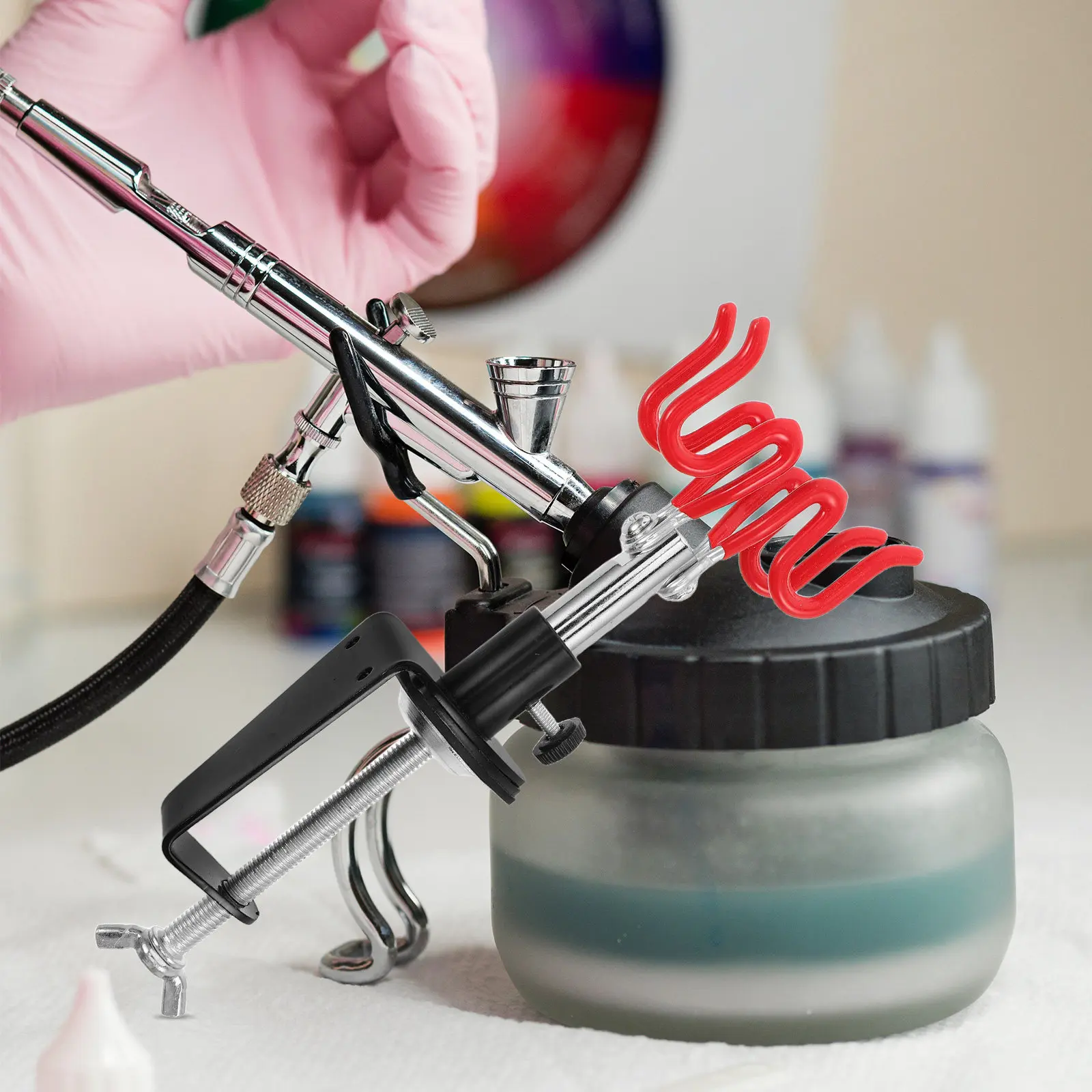 Metal Adjustable Dual Holder Stand For Scale Model Workshop Art Student Heavy Duty Clamp- Sprayers