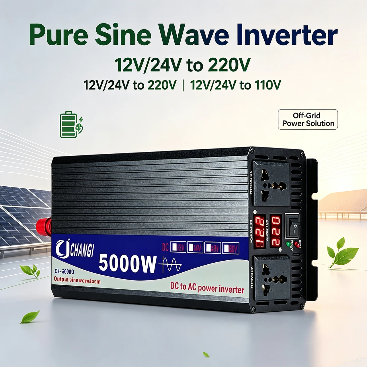 Pure sine wave inverter 5000W 12V24V to 220V 50HZ 110V 60HZ car home high power battery solar power converter universal and Euro