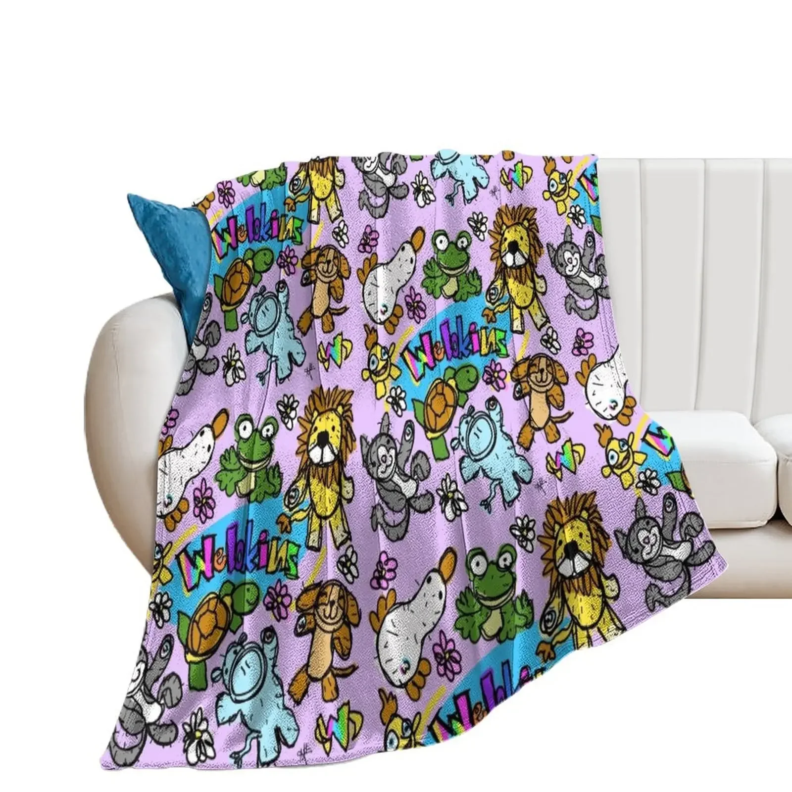 

Cute and Sweet and Fun Webkinz Scribble Pals Throw Blanket Travel Bed Fashionable Flannel Luxury Brand Blankets