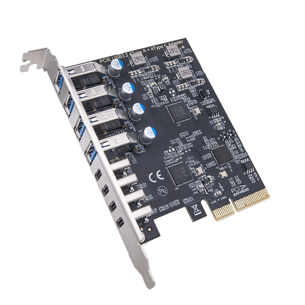 USB3.2 Gen2 Expansion Card 8port Adapter Card PCI-E 4X to 4-port Type-C 4xType-A 10Gbps+10Gbps for Full Height Baffle PC Desktop