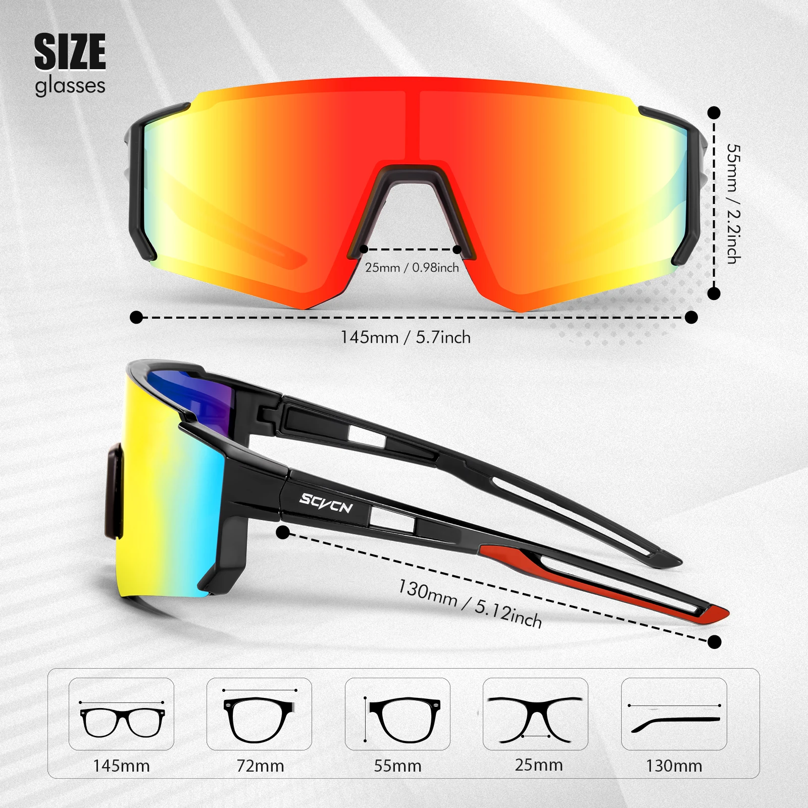SCVCN Cycling Glasses Sports Sunglasses UV400 Bike Hiking Camping Golf Glasses for Men Women Baseball Goggles Bicycle Eyewear