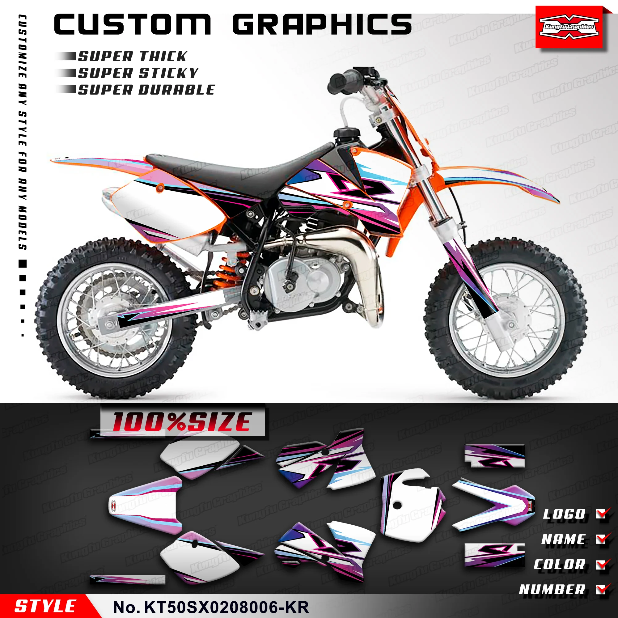 

KUNGFU GRAPHICS Dirt Bike Decals Stickers Set for KTM 50 SX 50SX 2002 2003 2004 2005 2006 2007 2008 Decoration, KT50SX0208006-KR