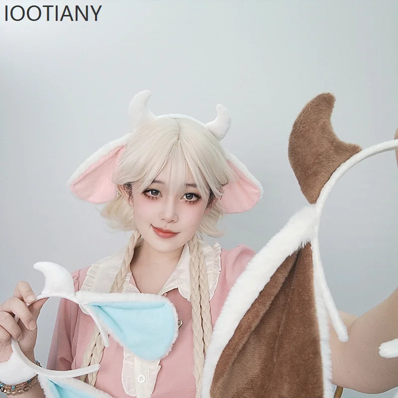 Women's Lolita Plush Sheep Horns Sheep Ears Headband Cute Animal Headdress Cosplay Party Performance Costume Dress Up Props