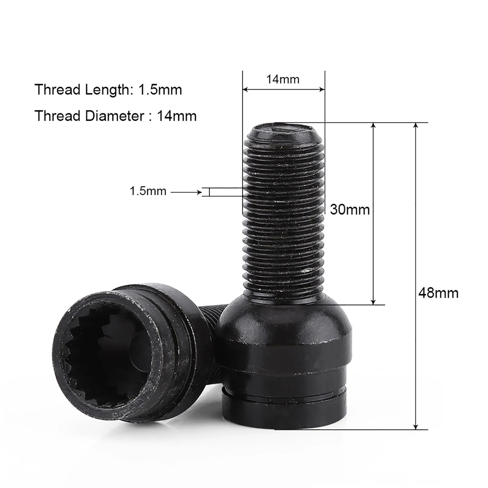 4+1 M14*1.5MM Black Steel Wheel Bolt & Lock Lug Nut Set With Key