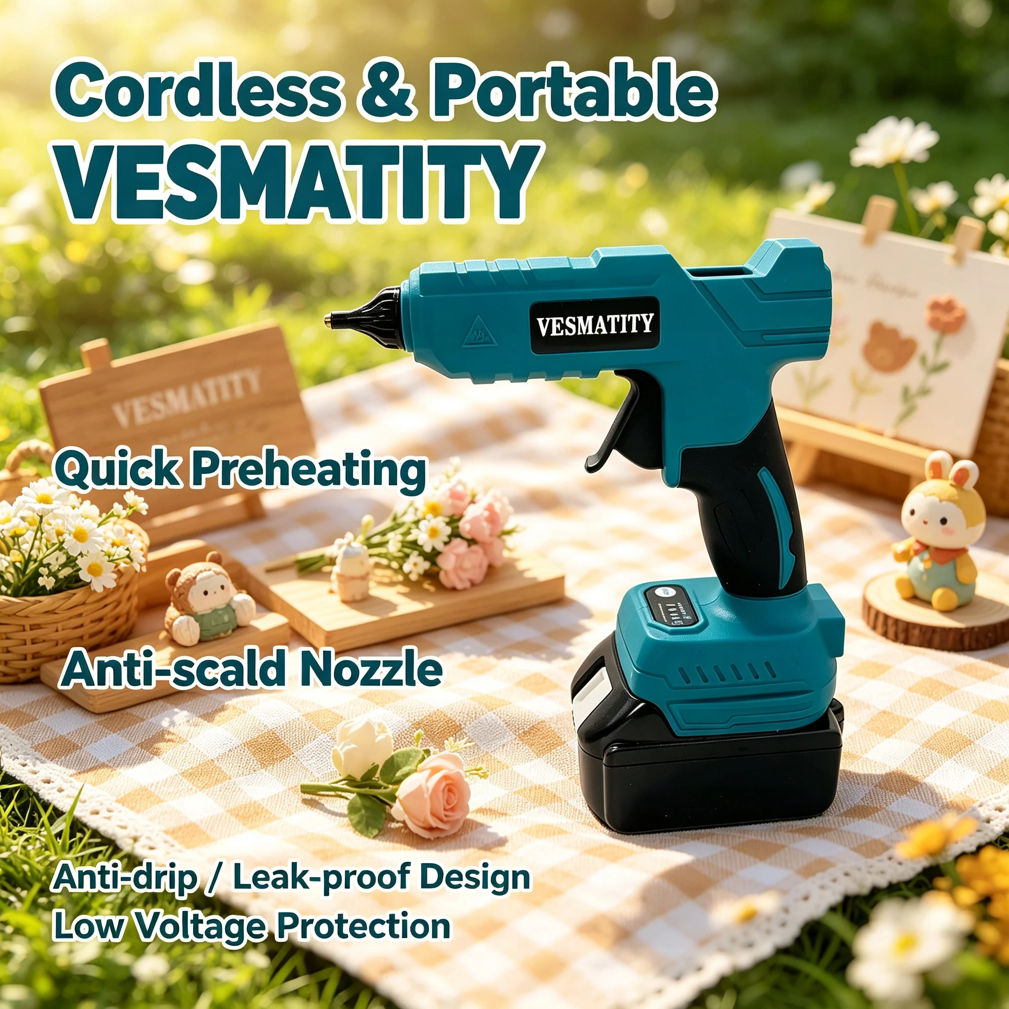 VESMATITY 18V 20V Hot Melt Glue Gun Anti-scald Cordless Handheld DIY Electric Tool for Home Repair Max Pro System Use