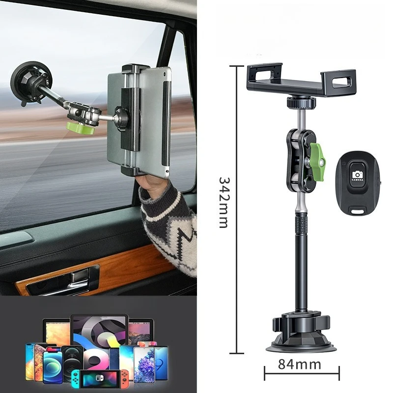 Auto-Tablet-Halterung aus Legierung mit starker Saugnapfhalterung 360° °   Drehbarer, verstellbarer Ständer für 4–12,9 Zoll Tablets, Telefone, Aluminium