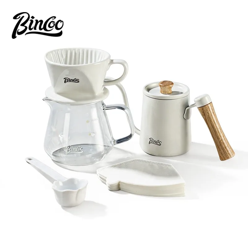 BINCOO Pour-Over Coffee Dripper Set, Ceramic Cone Filter with Glass Carafe, Paper Filters & Scale, Home Brewing Kit 350ml/600ml
