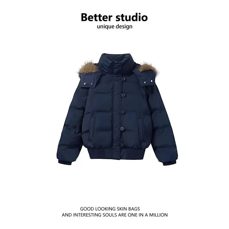 Children's Fur Collar Down Cotton Jacket Autumn/Winter New Style Boys' and Girls' Short Cotton Jacket Warm Snow Coat Kids Top