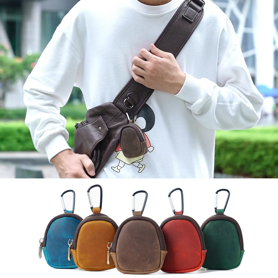 Tas Koin GENODERN Dompet Kecil Kulit Asli Dompet Koin Tas Cangkang Ritsleting Tas Headphone Bluetooth Casing Kunci