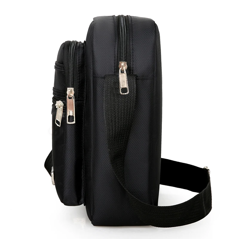 Fashion Men's Black Nylon Crossbody Bag Multi-Zipper Pockets for Daily Commute Work Travel Durable Lightweight Versatile Bag