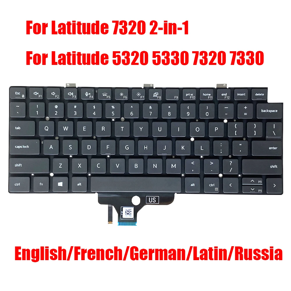 US/French/German/Latin/Russia Laptop Keyboard For DELL For Latitude 7320 2-in-1 5320 5330 7320 7330 05W04K 5W04K Black New