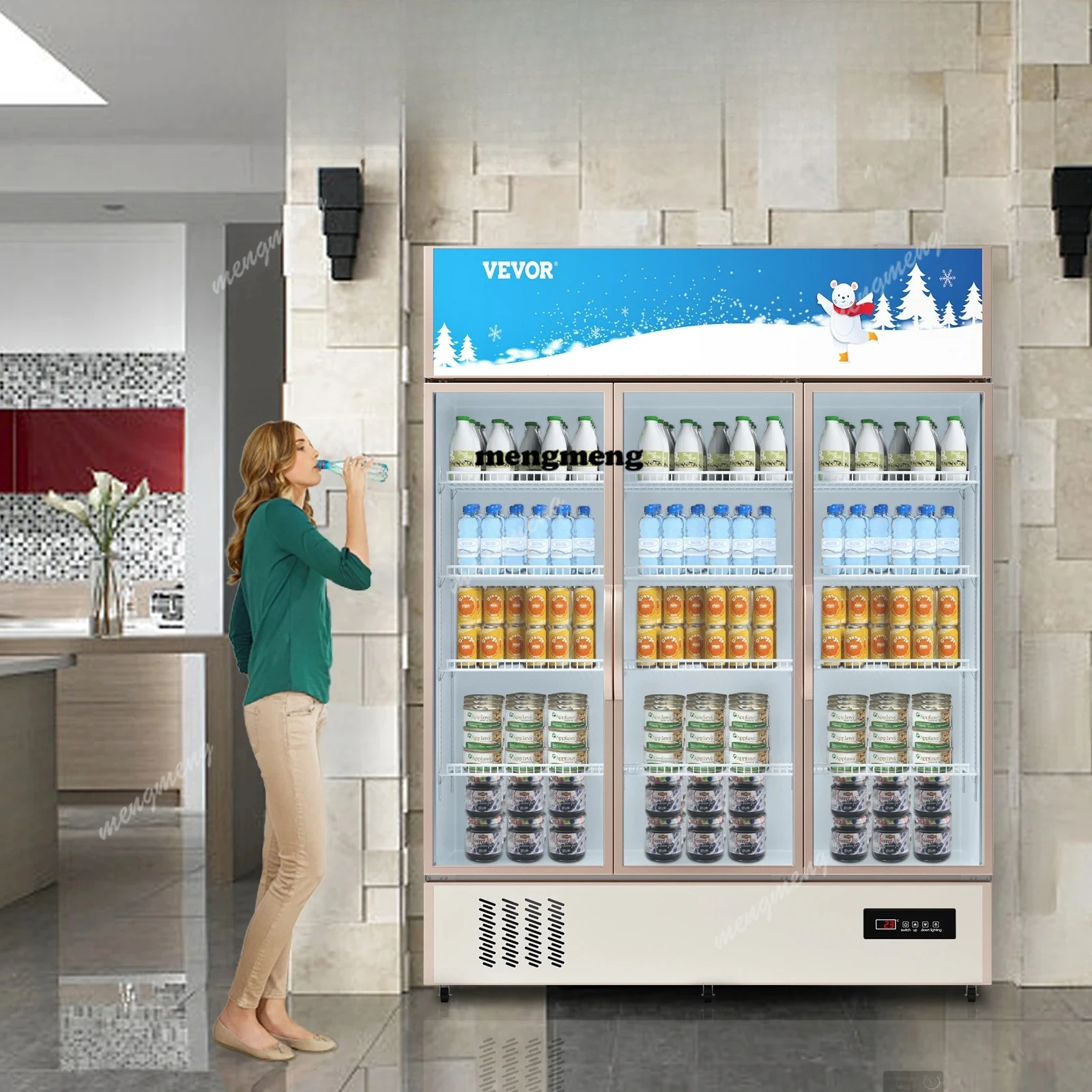 

Triple Swing Door Commercial Refrigerator Display Fridge Upright Beverage Cooler Glass Door with LED Light