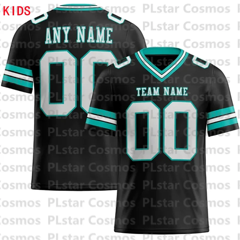 

Custom Black White-Aqua Mesh Authentic Football Jersey 3D Printed Kids Football Jersey Boys Tops Girl Tees