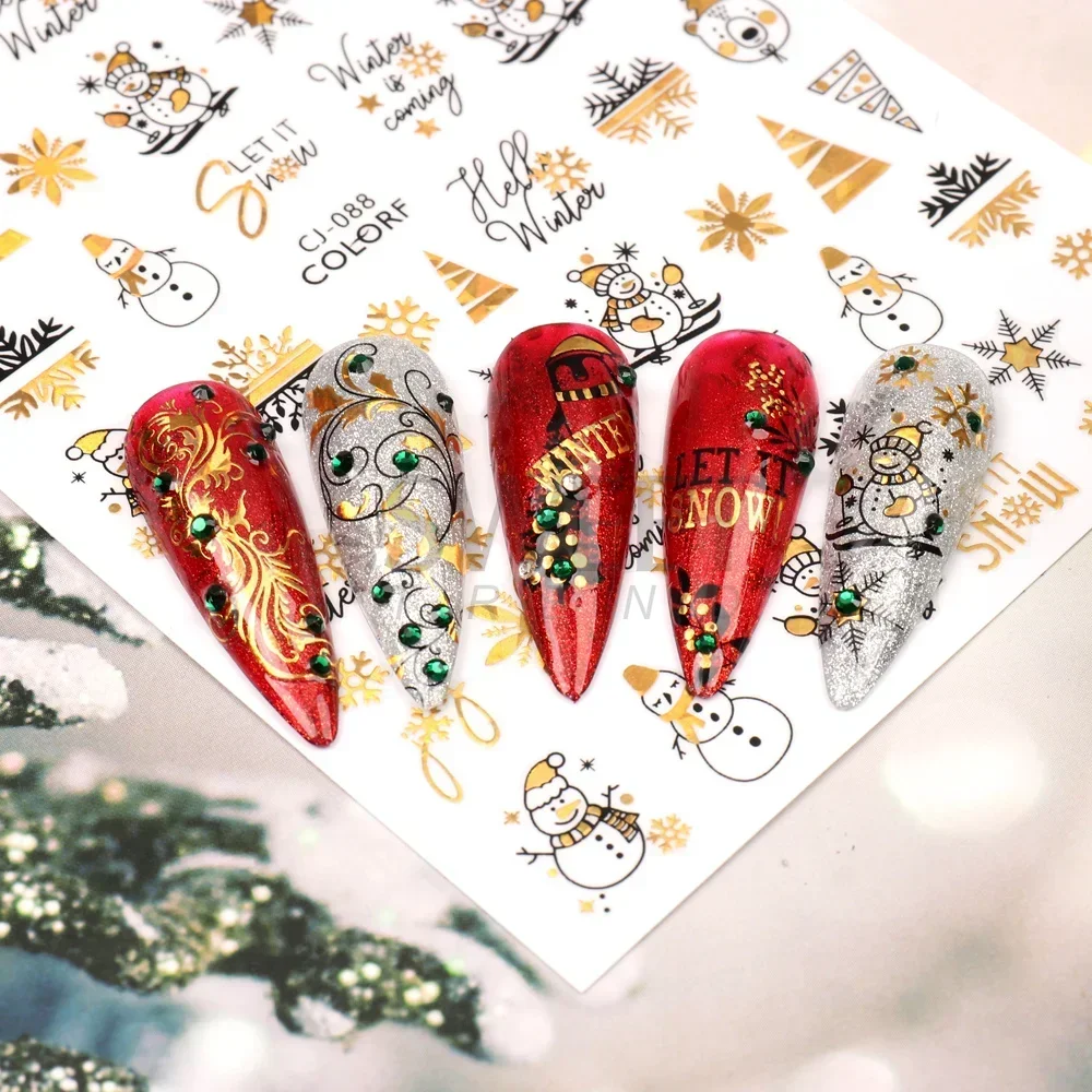 New Year Laser Nail Stickers Manicure 2023 Countdown Clock Sliders Black Gold Snowflake Cartoon Tree Christmas Decor Foils SACJ