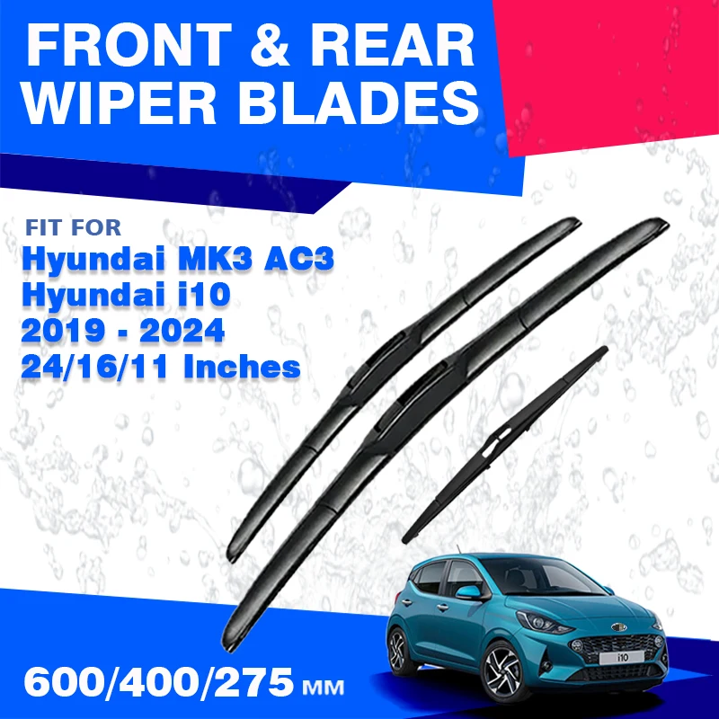 Front Rear Windscreen Wiper Blades For Hyundai i10 MK3 AC3 N Line 2020 2021 2022 2023 2024 Windshield Accessories Fit U Hook Arm