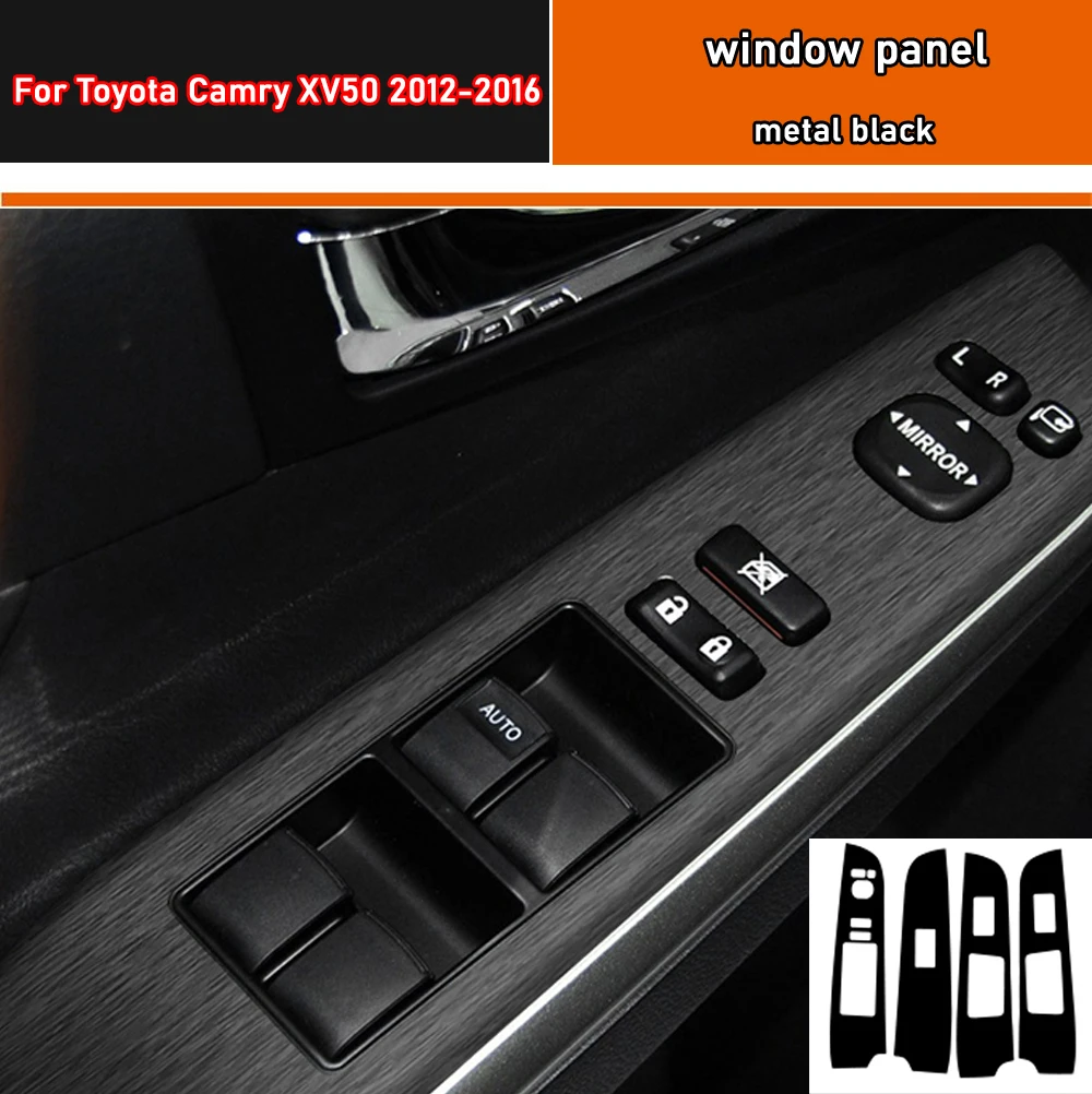 Car Styling Black Carbon Decal Car Window Lift Button Switch Panel Cover Trim Sticker 4 Pcs/Set For Toyota Camry XV50 2012-2016