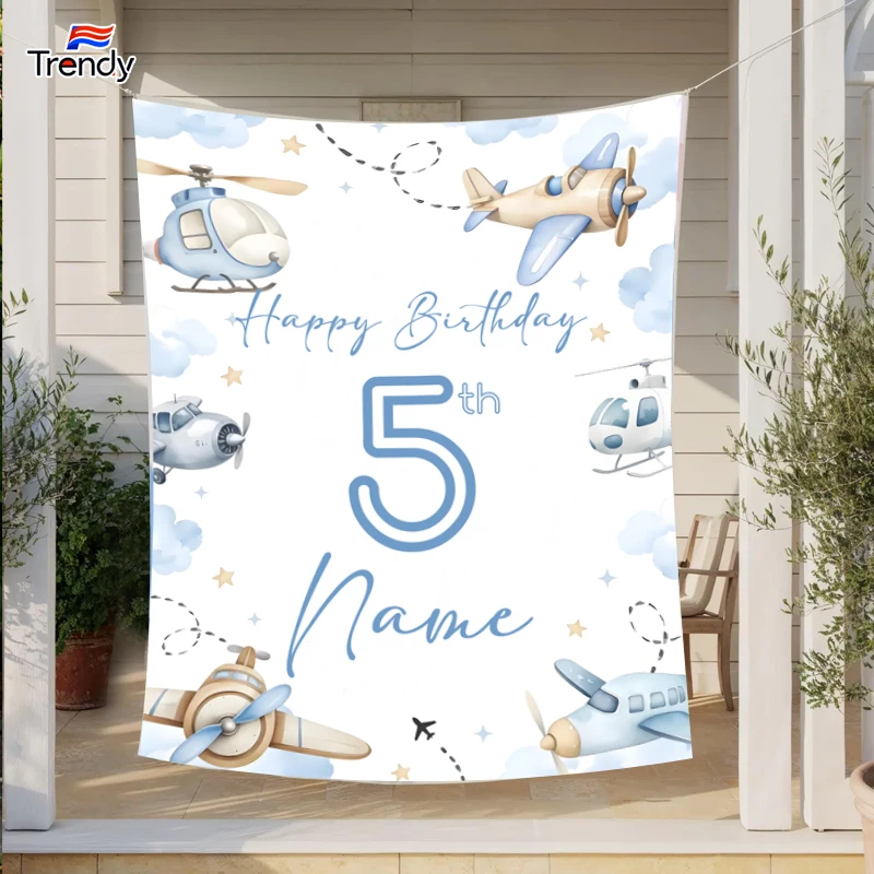 Birthday Backdrop Custom Name Airplane 5th Birthday PARTY Background Girl Banner Banners Personalized Name Decor Kids 10th 5th