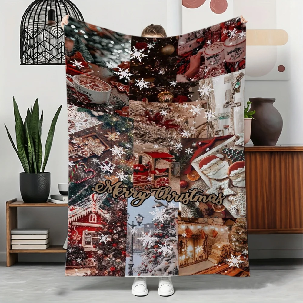Vintage Minimalist Winter Graphic Ultra Soft Plush Couch Cover Throw Warm Accent For Coffee Shop Office Store